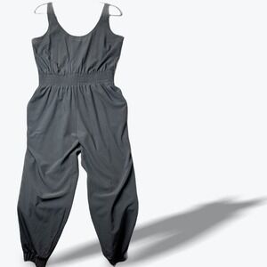 Abercrombie & Fitch Smocked Waist Jogger Jumpsuit Tapered Ankle Gray Petite MP